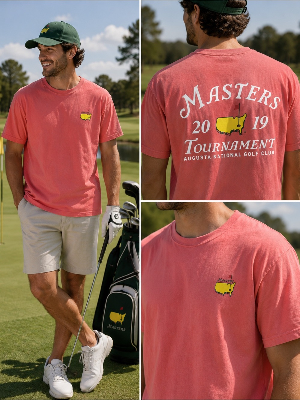 Masters Tournament Augusta National Golf Club 2019 Coral Pink Logo T Shirt Large